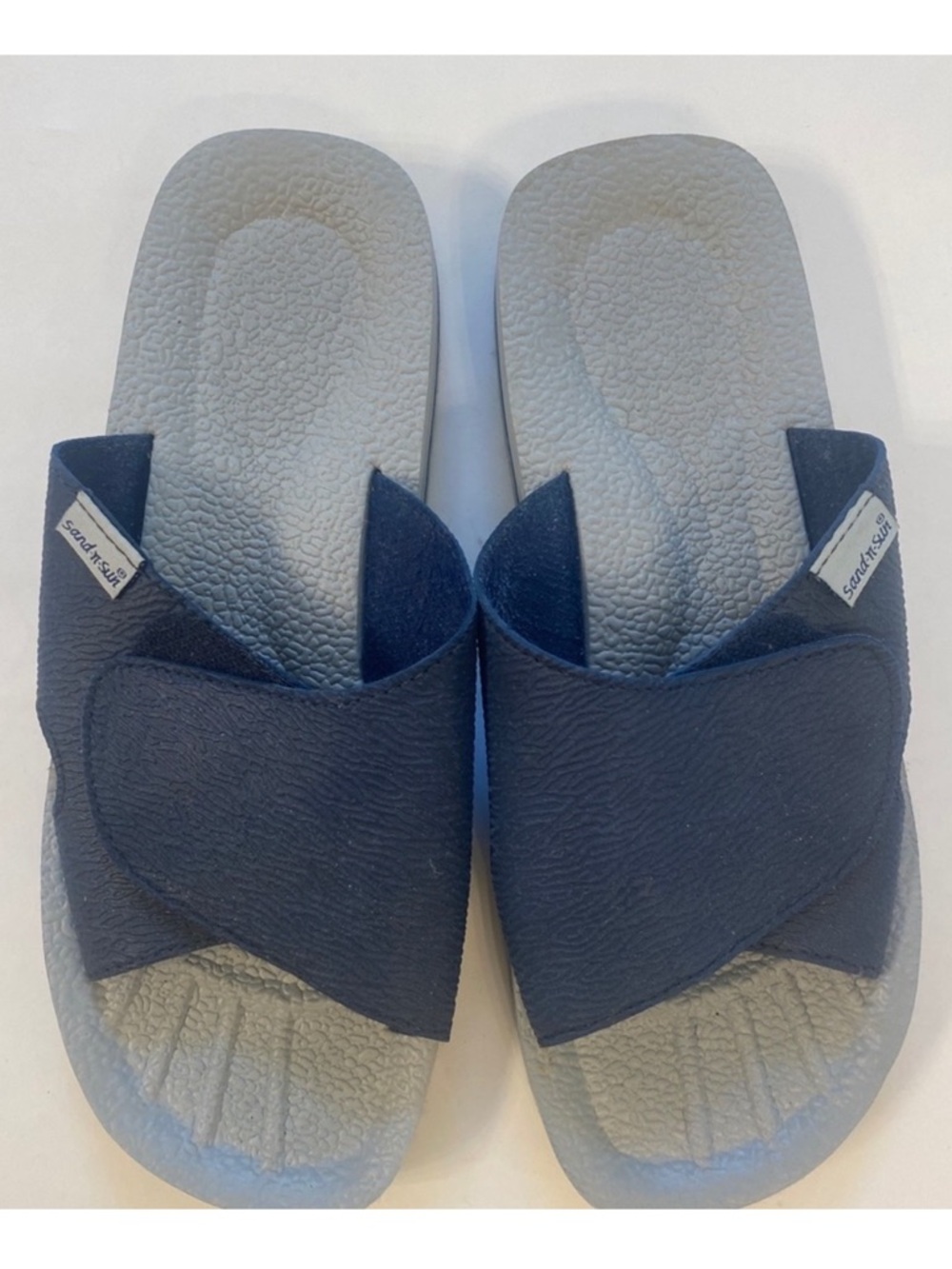 SAND N SUN Blue Gray Slip On Sandals Medium M 9-10 Great For Shower/Pool Lcsr
